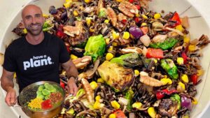 manuel villacorta with wild rice and satueed vegetable medley